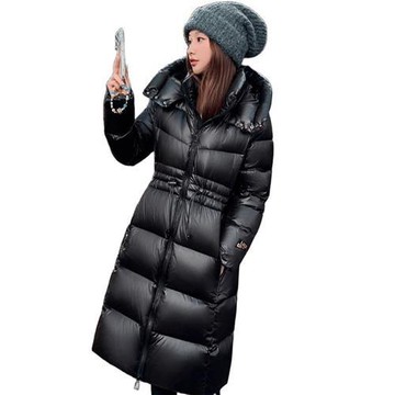 【巴黎精品】現貨+預購 頂級真羽絨外套90%鴨絨羽絨衣秋冬外套上衣大碼休閒女裝-連帽收腰黑金長版2色a1mj21