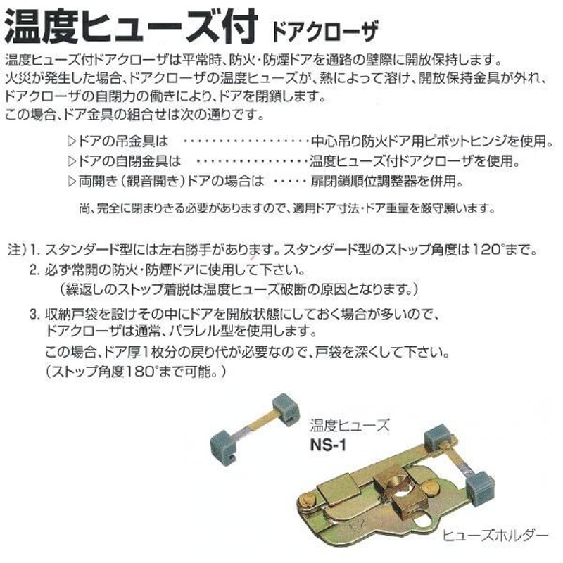 日本ドアチェック製造 ニュースター 温度ヒューズ付 ドアクローザ