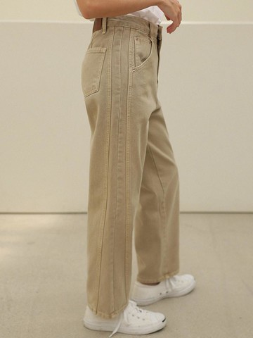 Pigment Diagonal Cut Semi-Baggy Cotton Pants