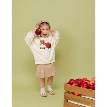 AIR SPACE LADY 【DINOTAENG】毛巾繡大學圖TEE ( 兒童款 )(杏/淺灰) 童裝 現貨