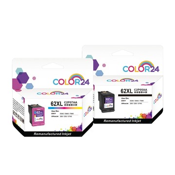 Color24 for HP 2黑1彩 C2P05AA / C2P07AA(NO.62XL) 高容環保墨水匣 適用ENVY 5540 / 5640 / 7640