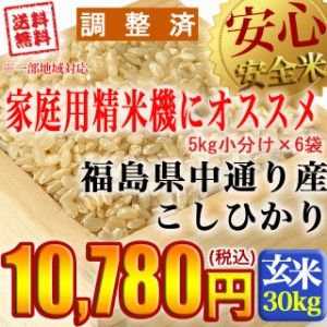 新米 福島県中通り産 コシヒカリ 玄米:30kg(5kg×6個) 令和5年産精米無料 ※沖縄県・離島対応