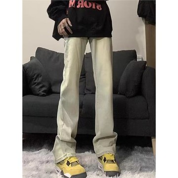 cleanfit水洗黃泥色牛仔褲加絨美式褲子男款顯瘦高街直筒微喇長褲