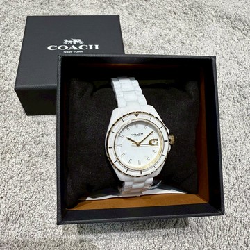 【蔻馳｜全新】現貨 COACH 石英錶 女錶 素面 C字日期 陶瓷錶 送禮推薦 秒殺款｜Little Bee 小蜜蜂精品