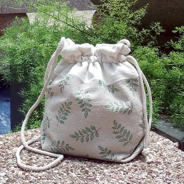 三合一肩背/斜背/手提束口水桶包  ~  小葉子(A4)