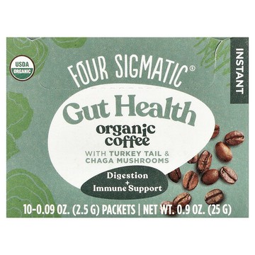 Four Sigmatic, 保護，即溶有機咖啡（含白樺茸和蟲草成分），中度烘焙，10 小包，每小包 0.09 盎司（2.5 克）