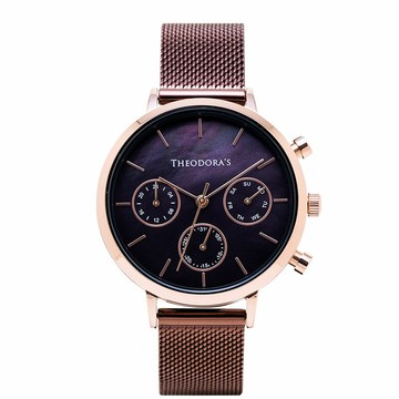 Orpheus 三眼母貝金屬腕錶[小錶面] 三眼母貝咖啡紅-米蘭咖