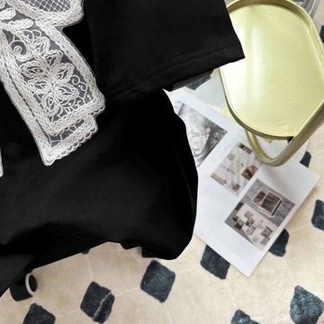 清倉撿漏一線折扣撤柜外貿~重工貼布蝴蝶結純棉短袖t恤女潮流黑色