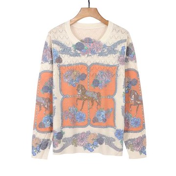 2025春季長袖上衣天絲羊毛衫印花燙鉆針織衫女圓領顯瘦薄毛衣0565