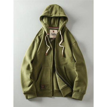 秋冬新款 內里拉絨保暖 男女士純色簡約休閑百搭連帽衛衣開衫外套