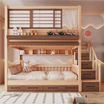 免運公司貨 樹屋床 兒童床 全实木上下铺双层床 加粗加厚2米大人床 儿童高低子母树屋床 原木床 可開發票 全館五折 工廠現貨直銷 新品特價 z11012