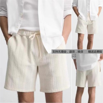 2025夏季新品男裝松緊腰條紋紋理修身直筒休閑短褲五分褲 4140152
