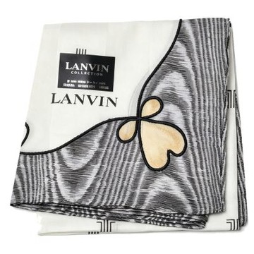 LANVIN 米白底木紋灰邊愛心三葉刺繡品牌字母LOGO圖騰帕領巾(50CM)
