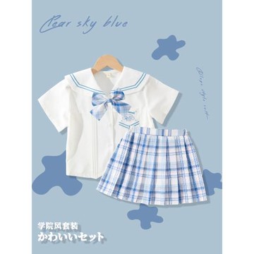 女童jk制服套裝夏季原創兒童水手服小學生學院風校服綠色夏款裙子