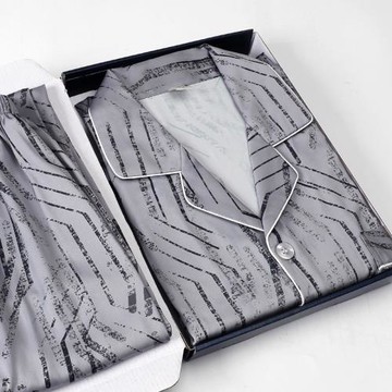 中老年睡衣冰絲男士加大碼絲綢送爸爸夏季短袖家居服禮盒涼感套裝