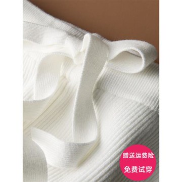 白色針織闊腿褲女加厚外穿松緊高腰拖地垂墜感寬松秋冬直筒糯米褲