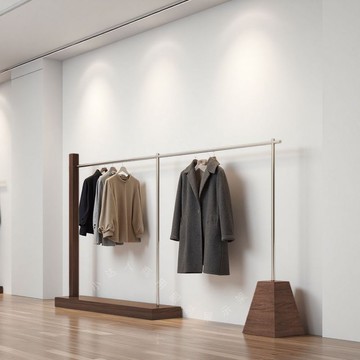 可開統編 新款服裝店展示架網紅女裝店不鏽鋼仿胡桃色陳列貨架落地掛衣架子