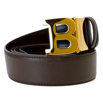 BALLY-金屬銀B LOGO 防刮皮革皮帶110cm(咖x內黑)