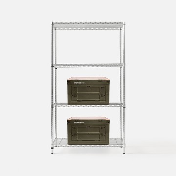 (組合) 特力屋加強防鏽鍍鉻四層架(液透)90x46x160公分+軍風綠木天板收納箱 中x2