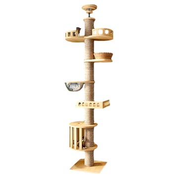 毛皇上 頂天立地貓爬架 E款 穩固耐抓 多層貓跳台 貓抓柱 貓玩具  麻色 + 原木色  1組
