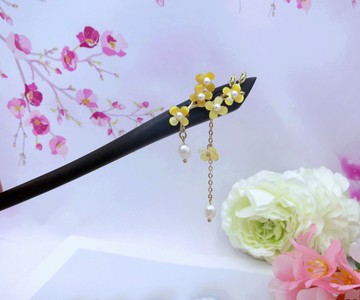 檸檬手作髮飾  蝶貝桂花黑檀木髮簪