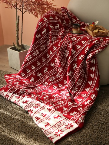 圣誕蓋毯節日裝飾氛圍感客廳沙發毯紅色喜慶雙面針織保暖搭毯蓋毯