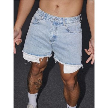 PAPASLILMONSTER【原創】美式手工破壞毛邊流蘇大口袋牛仔短褲男