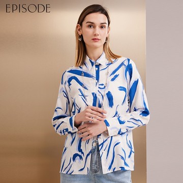 EPISODE - 蠶絲抽象印花舒適長袖襯衫142315