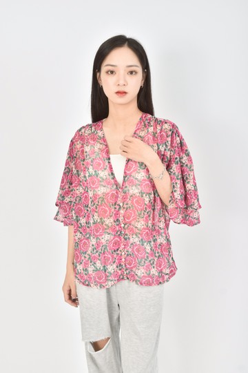 (L) jane wood春夏花卉粉色短袖