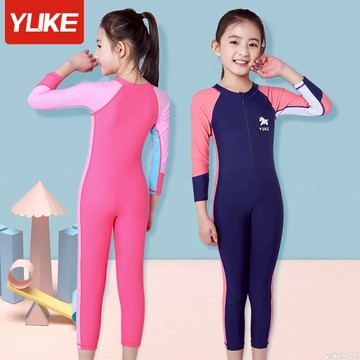 YUKE 兒童泳衣 女童泳衣 連身泳衣 防曬泳衣 小中大童新款學生遮肚顯瘦長袖泳衣保守 大尺碼泳衣 溫泉泳衣 泳裝 現貨