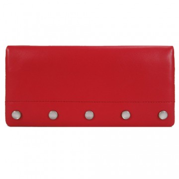 agnes b.金屬珠飾翻扣長夾-紅