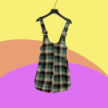 二手 復古 咖啡綠 燈芯絨 簡約 小腰圍  吊帶褲 CA507