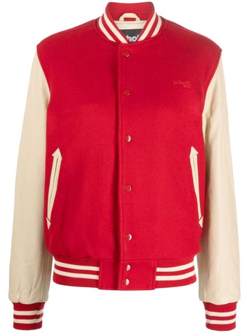 Schott - logo-patch varsity jacket - women - Polyester/Nylon/Wool/Calf Leather/Cotton - L - Red