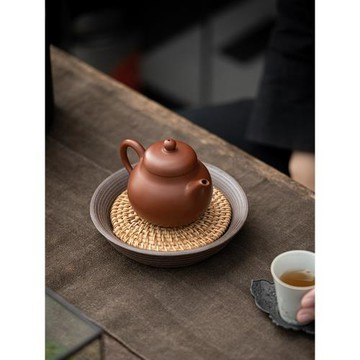 粗陶壺承干泡臺藤編壺墊養壺托盤紫砂壺托底座儲水茶承盤茶具托盤