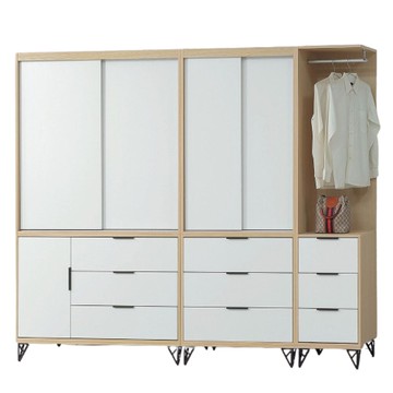 【MUNA 家居】原木雙色鐵腳8.2X6.6尺推門衣櫥組/324+323+335