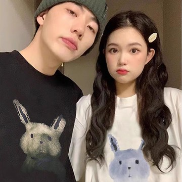 S~XL 水彩藍兔 寫實灰兔 純棉 短T 情侶T【Y1179】MIT 情侶裝 短袖T恤 班服 加大尺碼 男女可穿 可單買