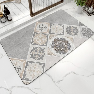 波蘭復古花磚珪藻土軟式地墊【漫舞百合-米白45*70】 珪藻土地墊 速乾 吸水  廚房 軟式地墊 浴室地墊   軟地墊 浴室 矽藻土地墊 柔軟