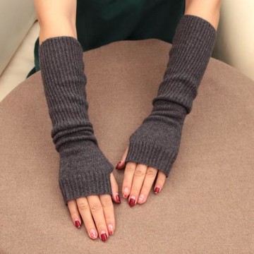 日本長款手臂套袖套手套女冬假袖子羊毛羊絨針織保暖露指百搭純色