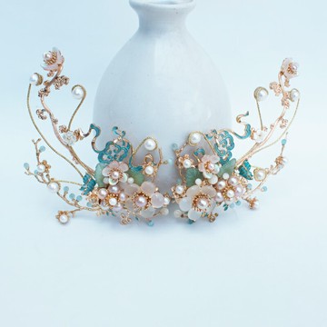 清月鹿鳴原創古風明制燒藍祥云側壓景泰藍掩鬢發夾漢服壓鬢發飾女