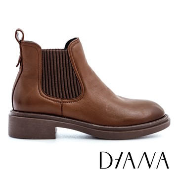 DIANA 中性復古質感羊皮低跟切爾西短靴 咖啡 #55903