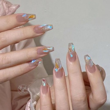 穿戴甲2026新款高級感輕奢裸色顯白精靈極光鉆溫柔仙女富家大小姐