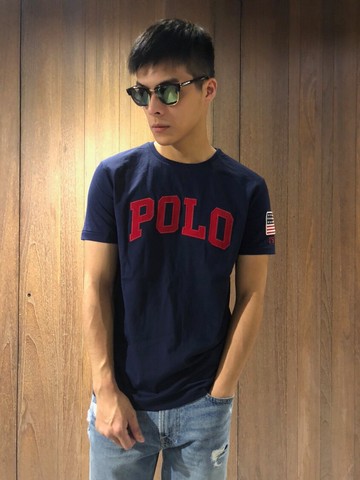 美國百分百【Ralph Lauren】短袖 T恤 RL T-shirt 國旗 POLO 上衣 短T 深藍 J143