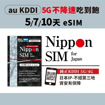 [日本5G/4G吃到飽 eSIM] Nippon SIM｜KDDI不降速｜5/7/10天｜Gemini GPT 熱點可