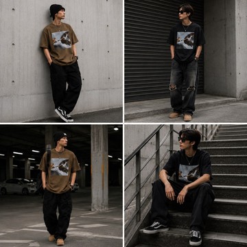 創世紀 貓咪 復古水洗 短TEE 印花 Oversize 男女皆可