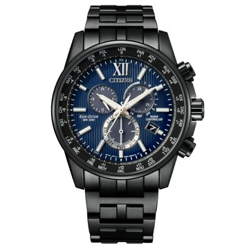 CITIZEN GENTS 光動能 廣告款 電波對時 三眼碼錶計時腕錶-藍黑 CB5885-85L 送禮 禮物 推薦