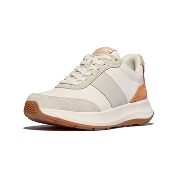 F-MODE FLOW 皮革/麂皮/厚底休閒鞋-桃色/法國藍混色