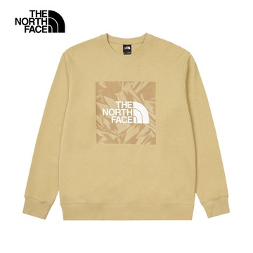 【特降】The North Face北面男款卡其色舒適透氣大尺寸LOGO印花休閒長袖大學T｜88FTLK5