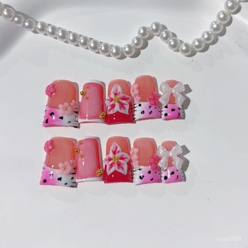 ✨Hannah✨歐美鴨嘴甲冰透法式浮鵰美甲3d立體鵰花甜酷辣妹穿戴甲純手作純手工穿戴甲 TEUW