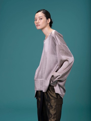 UUIN _ 咖色不規則垂墜上衣