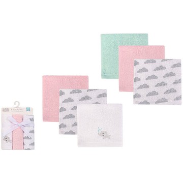 美國 Luvable Friends - 甜蜜寶貝多功能嬰幼兒100%純棉小方巾/洗澡巾/擦嘴巾6入組(25*25cm)-開心象寶